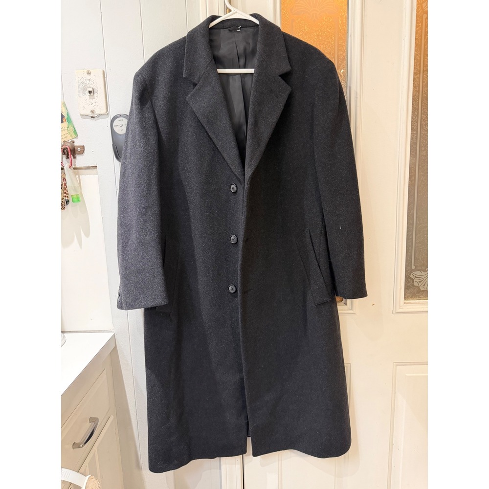 Palm Beach Mens Charcoal Gray Wool Blend Overcoat Long Trench Coat Tailored USA